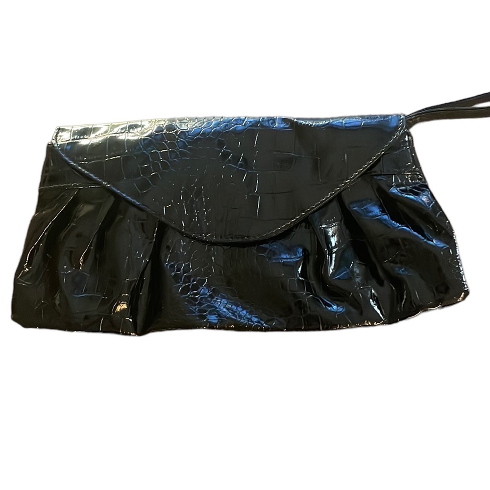Giannini Black Clutch Wristlet Croc Gator Pattern Look Large Wrist Bag Purse Bag